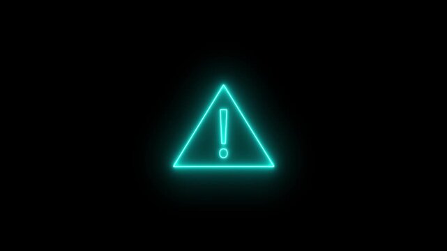 Neon danger warning icon animation on black background. Danger warning icon important sign motion graphic animation.
