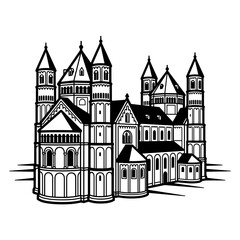 Fototapeta premium Gothic Cathedral Building Illustration Outline.