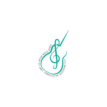 Acoustic Guitar Treble Clef Music Logo Vector Template