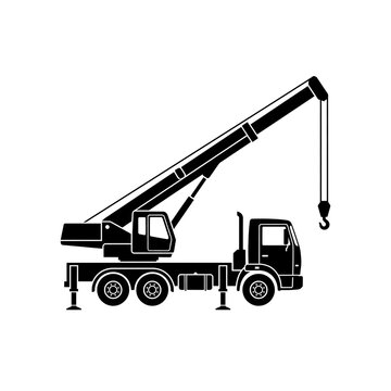 Hydraulic Crane Truck Black Vector Icon