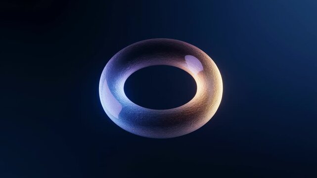 Floating iridescent ring glowing against dark space with color shifts with blue void transitioning