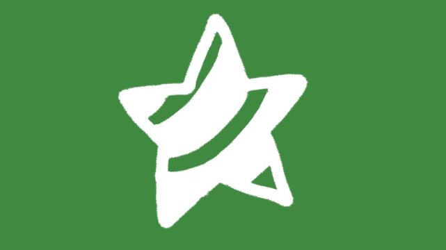 Five-pointed star rating award hand-drawn cartoon graphic with chalk outline star favorite icon and creative excellence symbol isolated on green screen background for achievement reward element.
