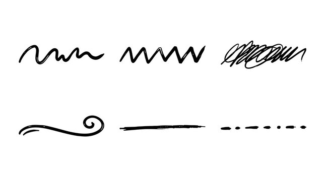 Collection of hand drawn black ink lines and scribbles on white background