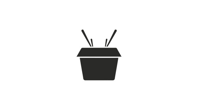 Black takeout food container with chopsticks.