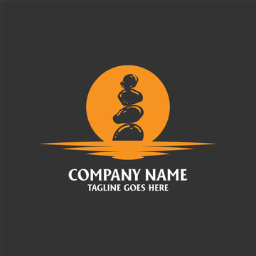 Zen Stone Balance Sunset Logo Vector Illustration