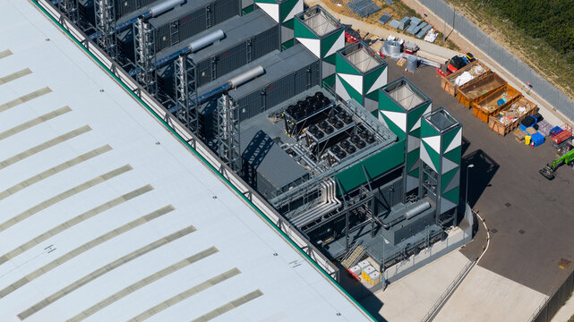 Hemel Hempstead, England, United Kingdom - 11 July 2026: Aerial view of Amazon AWS Data Storage Facility in Hemel Hempstead
