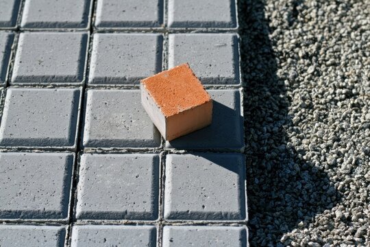 Grey square paving stones with orange cube brick.