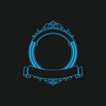 Vintage Circular Ornament Ribbon Badge Frame Logo Vector Illustration