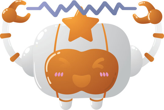 Cute robot crab holds a star above its head
