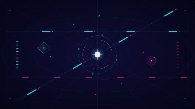 Futuristic HUD interface with digital radar scanner and rotating elements