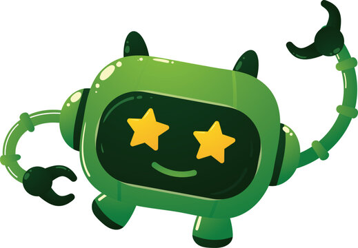 Green robot with star eyes and a cheerful grin