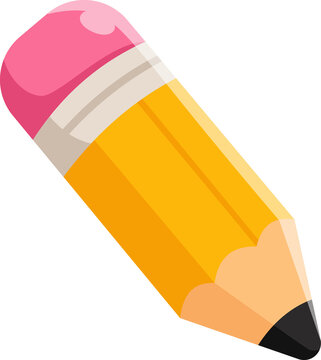 Yellow Pencil with Pink Eraser in Flat Design Style