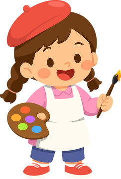 Young Artist Holds Palette and Brush Ready to Paint