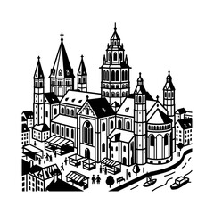 Fototapeta premium Impressive Cathedral Architecture with Cityscape and Market.