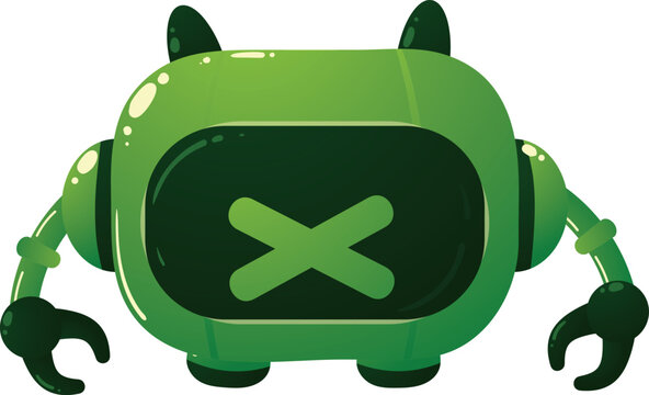 Green robot with clawed hands and antennae