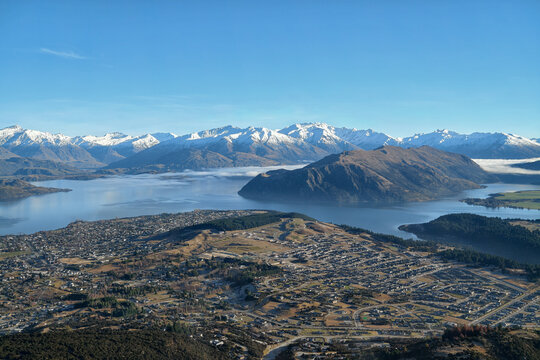 Aerial view of the city of Wanaka New Zealand