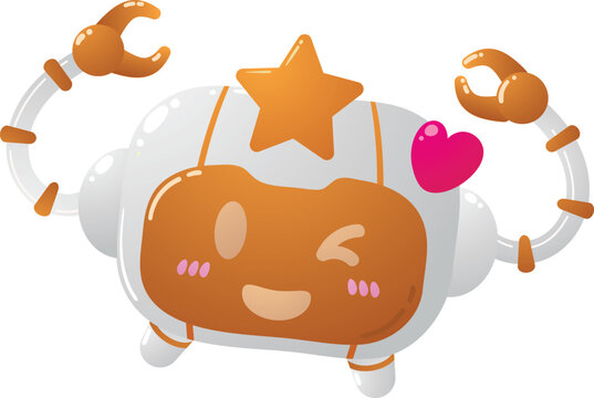 Cute cartoon crab in astronaut suit smiles warmly