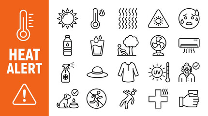 Fototapeta premium Heat alert icons for summer weather safety and extreme temperatures
