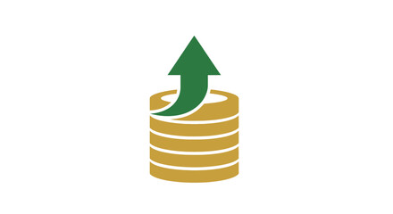Stack of gold coins with arrow. © humer