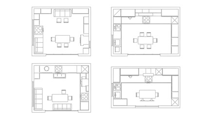 Fototapeta premium Modern architectural floor plans in black and white.