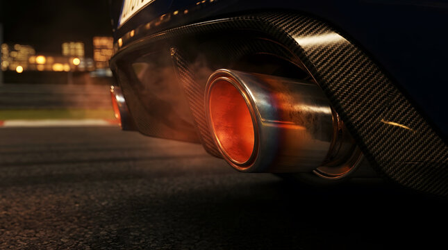 Hot Glowing Titanium Exhaust System with Smoke and Carbon Fiber Rear Diffuser