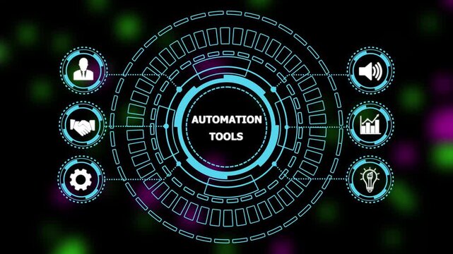 Abstract automation technology background. Business, Technology, Internet and network concept."AUTOMATION TOOLS" a crucial business strategy for workforce business success growth. 4k motion video
