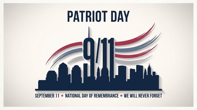 Patriot day 911 national day of remembrance background with twin towers silhouette and red and blue brush