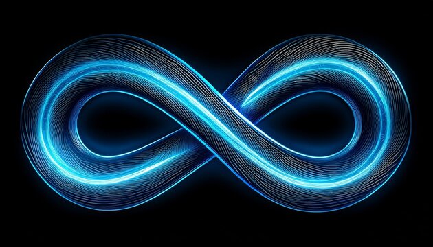 blue infinity sign drawn on black background close up