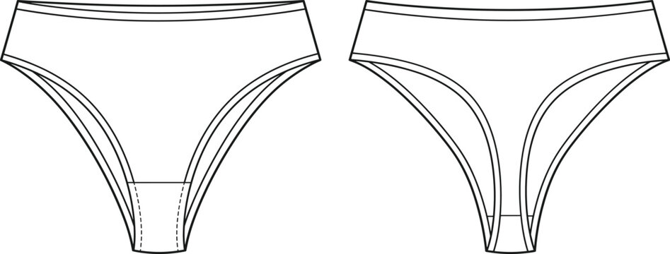 Women's Thong Underwear Technical Drawing with Low Rise Waistband and Minimal Coverage Design
