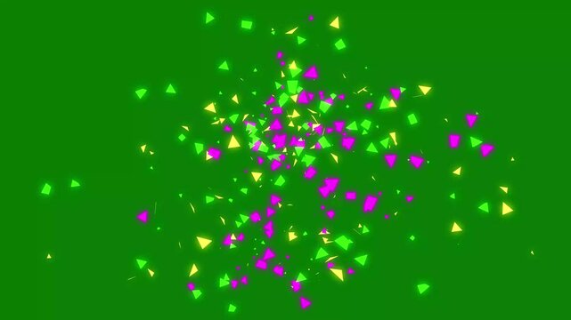 Explosion of confetti 4K confetti blast realistic on transparent background overlay, Colourful confetti party popper explosions on green backgrounds.