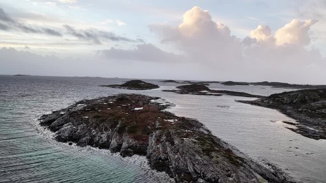 Norway Nordland Br&oslash;nn&oslash;y Br&oslash;nn&oslash;ysund Torgfjorden Vestav&aring;gen Torget Island Torghatten Granite Dome 4K Aerial Drone Footage