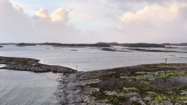 Norway Nordland Br&oslash;nn&oslash;y Br&oslash;nn&oslash;ysund Torgfjorden Vestav&aring;gen Torget Island Torghatten Granite Dome 4K Aerial Drone Footage