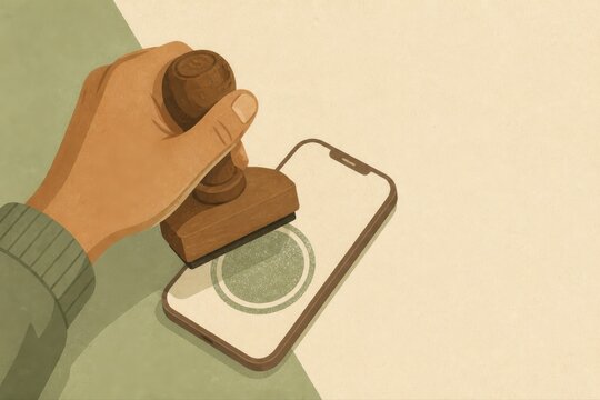 Hand stamping smartphone with approval seal for digital verification