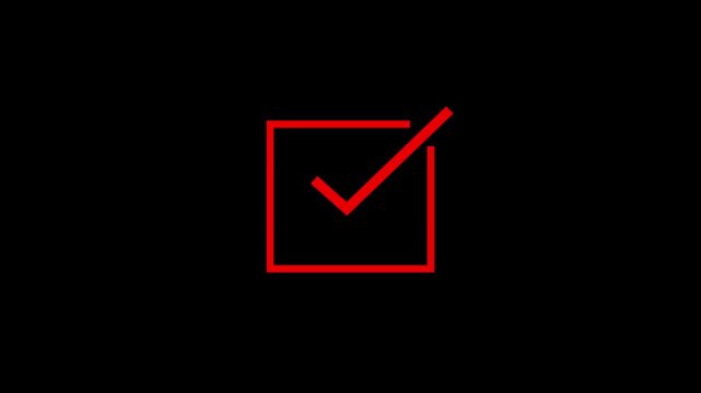 Red checkmark in checkbox icon on black background 4k video