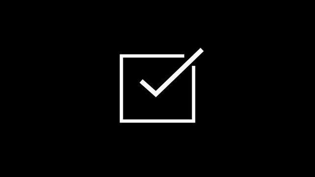 white checkmark in checkbox icon on black background and video
