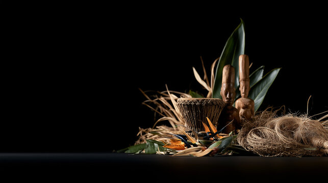 Traditional Wood Carvings and Cultural Artifacts Representing the Rich Heritage of the Asmat Culture Festival in Indonesia