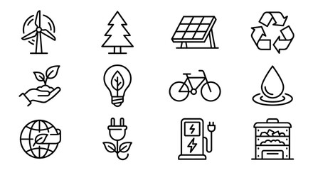 Eco-friendly Icons: Renewable Energy, Nature, Sustainability, Green Technology Set © Ajeng