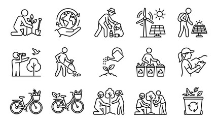 Eco-Friendly Lifestyle Icons: Recycling, Solar, Wind, Planting, Biking © Ajeng