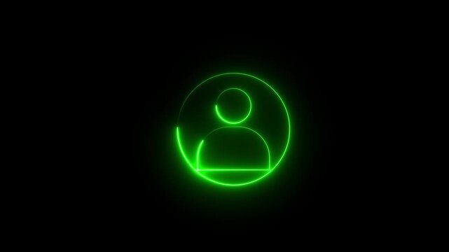 Green glowing neon pink and blue color user contact icon animation profile people man male identity