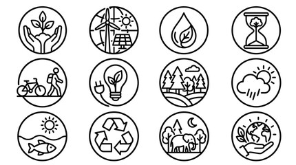 Eco Icons Set: Nature, Renewable Energy, Sustainability, Conservation, Ecology © Ajeng