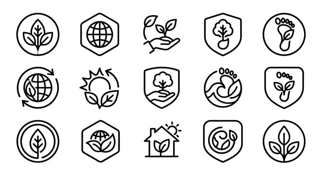 Eco-Friendly Icons Set: Nature, Sustainability, Environment, Recycling, Green Living Symbols
