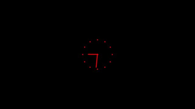 red clock on black background animation day time.Transparent background