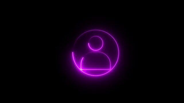 Glowing neon pink and blue color and animation profile people man male identity account icon sign symbol on black background