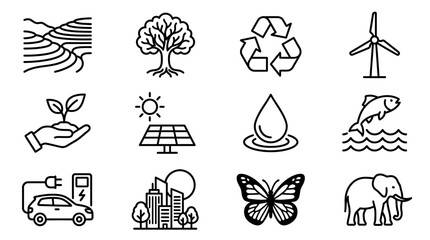 Eco-friendly Icons: Nature, Energy, Sustainability, and Wildlife © Ajeng