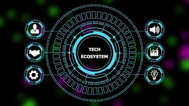 Abstract automation technology background. Business, Technology, Internet and network concept."TECH ECOSYSTEM" a crucial business strategy for workforce business success growth. 4k motion video