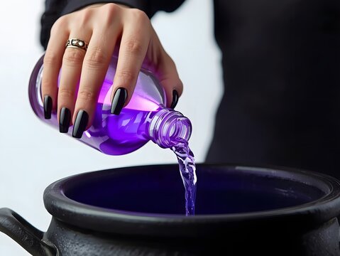 Person pouring purple liquid soap from bottle into sink