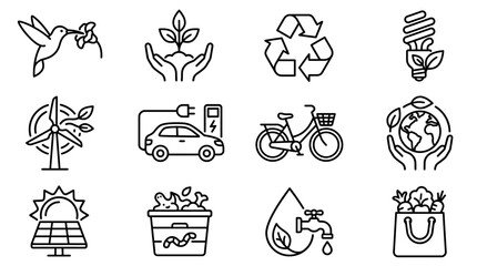 Eco-Friendly Icons: Sustainability, Nature, Renewable Energy, Recycling, Green Living © bahlil