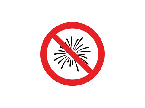 Prohibited firework symbol with red circle and diagonal line on a white background fireworks pyrotechnics explosive banned forbidden