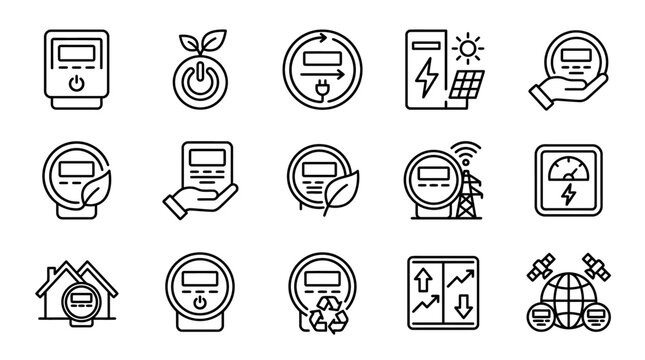 Smart Meter Icons: Energy Efficiency, Renewable Power, Smart Grid Technology
