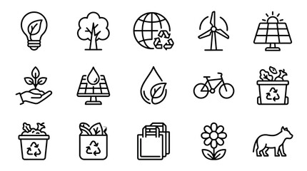 Eco-friendly icons: sustainability, renewable energy, nature, recycling, environment © Bobon